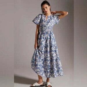 Anthropologie Maeve Somerset Maxi Dress Ivory Blue Floral
